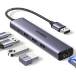 UGREEN 60554 USB3.0 to 3×USB3.0 +RJ45 (1000M) Ethernet Adapter Type-C Power Supply - Image 2