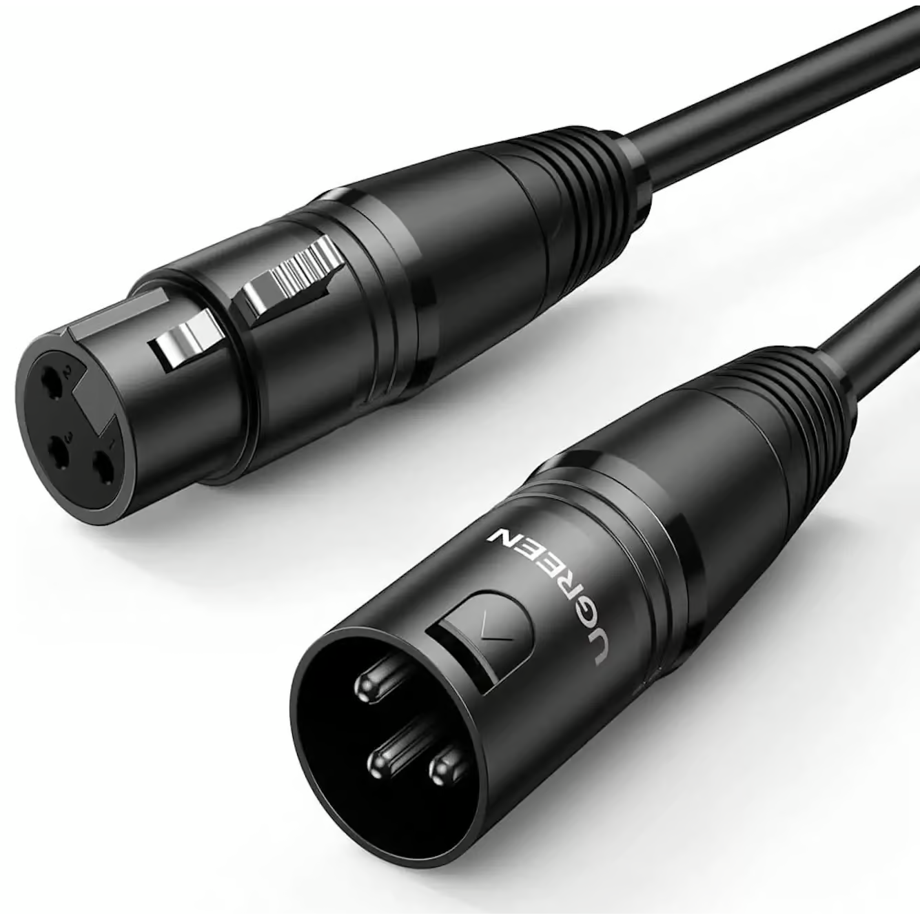 UGREEN-20710-3 Pin-Male-to-Female-Microphone UGREEN 20710 Cannon (XLR) Microphone Extension Cable – Male-to-Female, 2m (Black) - Image 1