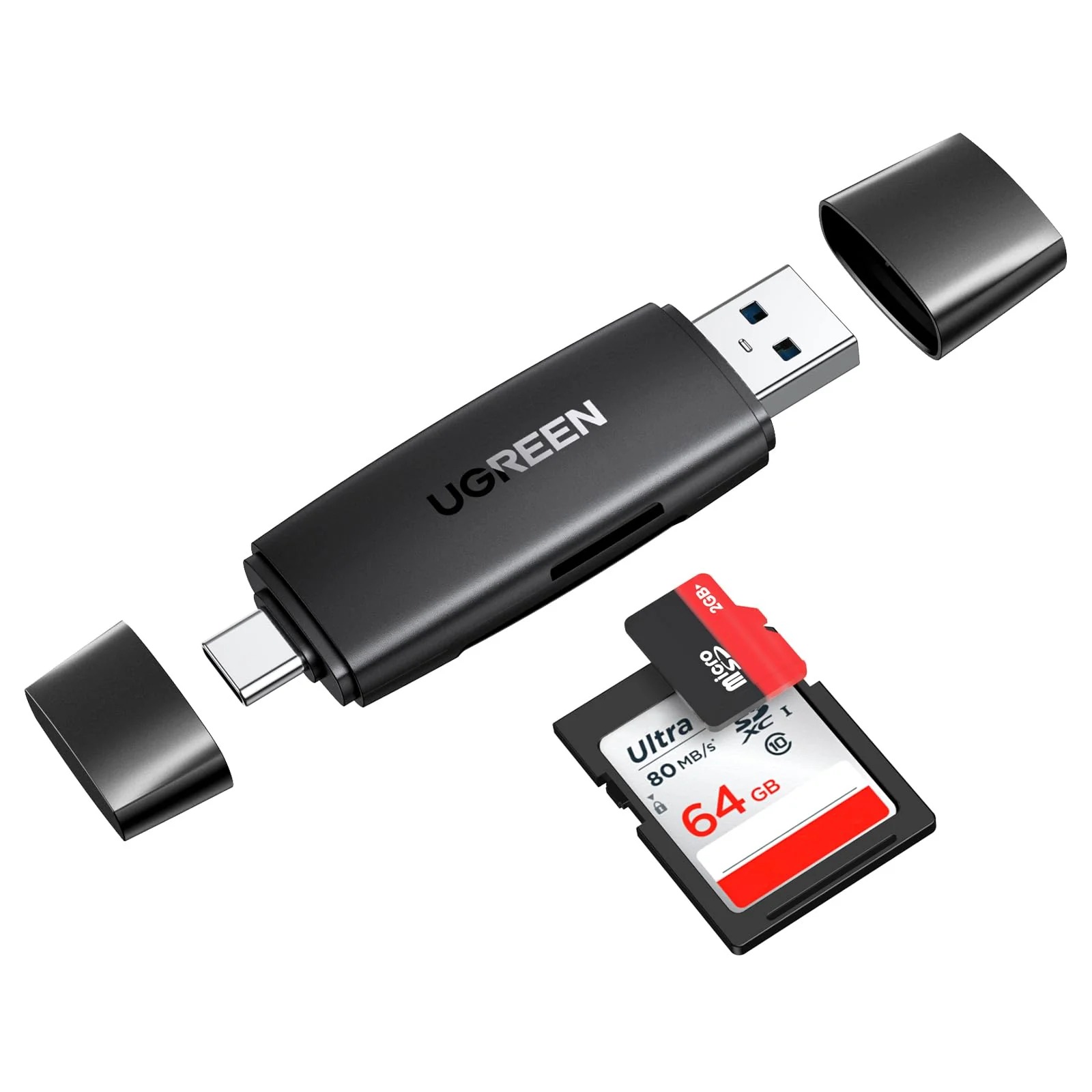 Ugreen 80191 USB-C +USB TFSD 3.0 Card Reader UGREEN 80191 USB-C + USB TF/SD 3.0 Card Reader Black - Image 1